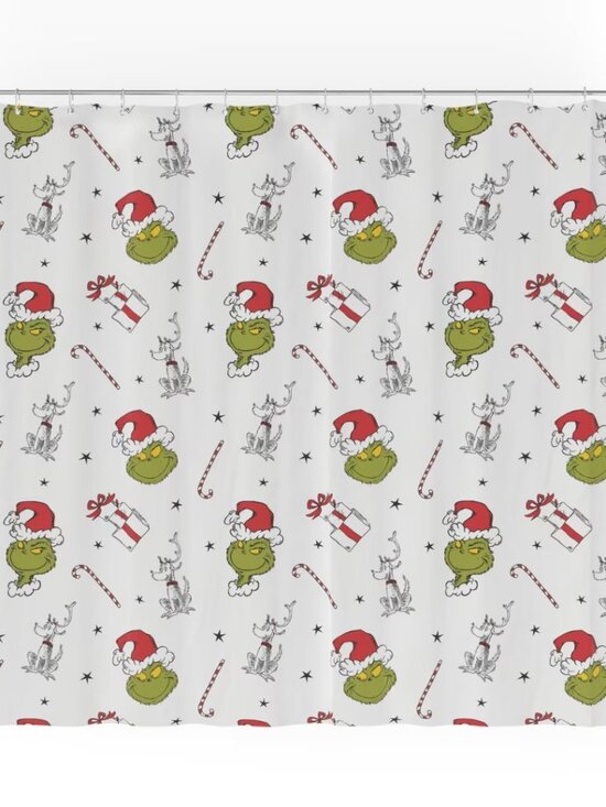 Dr. Seuss The Grinch Shower Curtain 72”x72” Christmas Max Candy Canes Presents - Picture 1 of 4